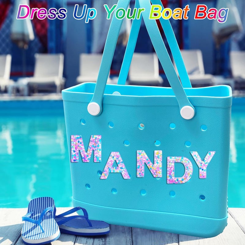 HLUWA Letter Charms for Bogg Bag, Alphabet Pink Star Sequin Lettering Accessories Charms for Bogg and Simply Southern Bag, Insert Decorative Letters Charm for Handbag Beach Tote Bag. - Image 4